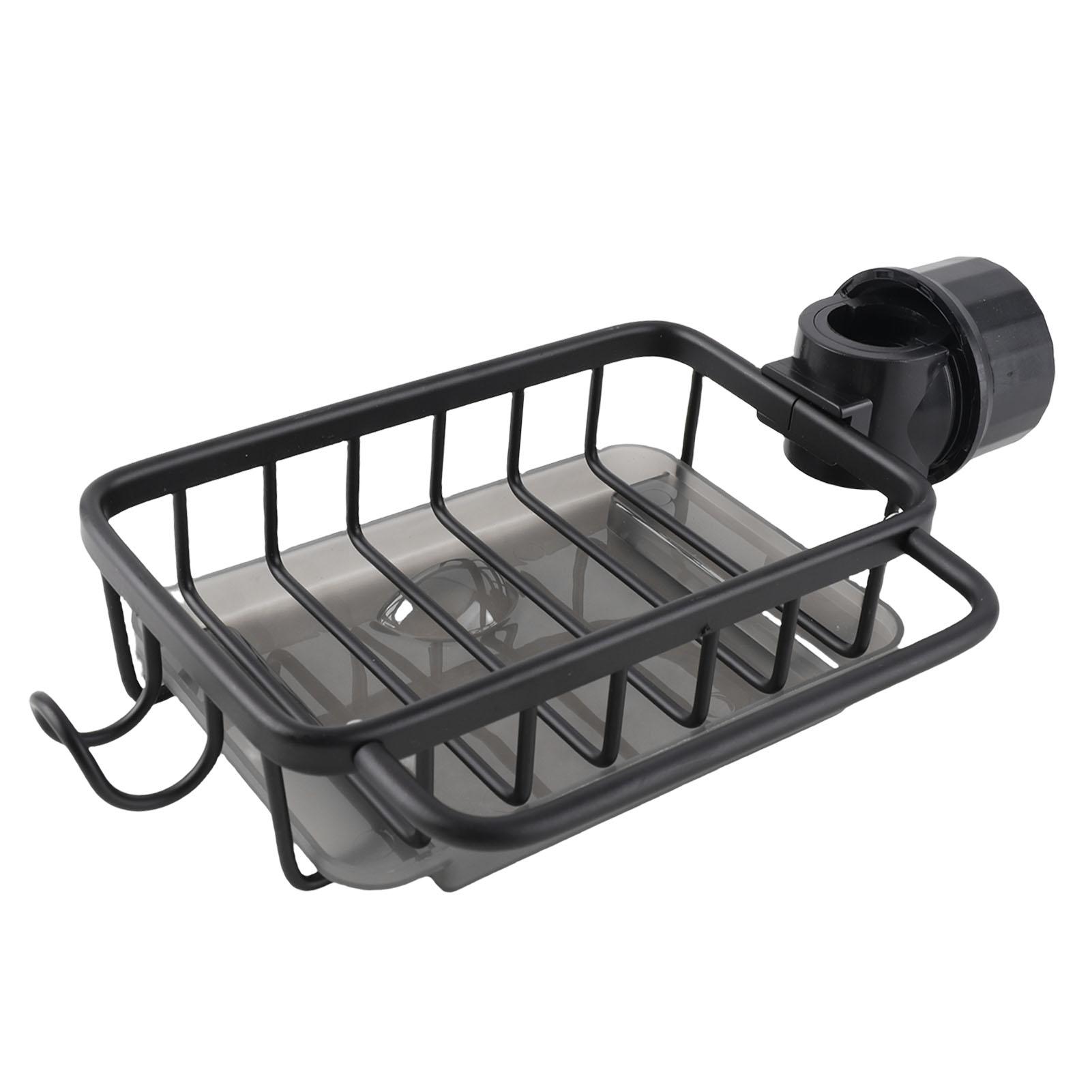 

Kitchen Faucet Organizer Multifunctional Rustproof Sponge Dish Soap Brush Sink Caddy Holder with Drip Tray чорний