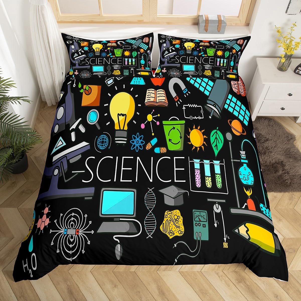 

Science Formula Soft Duvet Cover King 2/3 Pcs Math Equation Beding Set for Young Boys Young Girls Chemical Math Geometry Subject Warm Comforter Cover 135*200cm Eu-Single