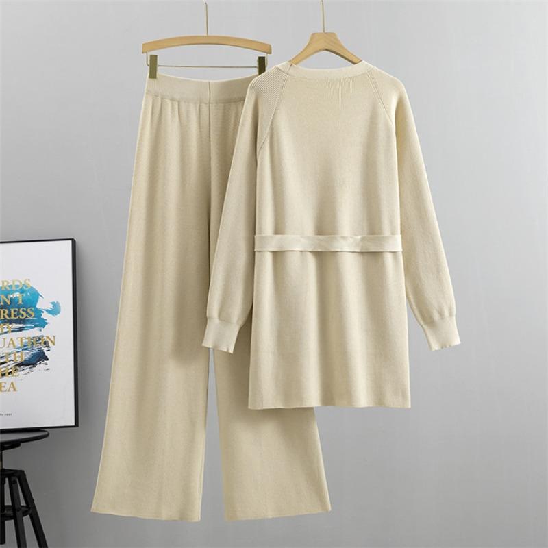 Pantalon à jambes larges Gilet tricoté Veste Ensemble deux pièces Automne et Hiver pour femmes Ample Costume tendance