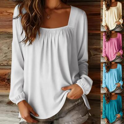 2025 New Women's Solid Color U-neck Pullover Long-sleeved Women's Tops