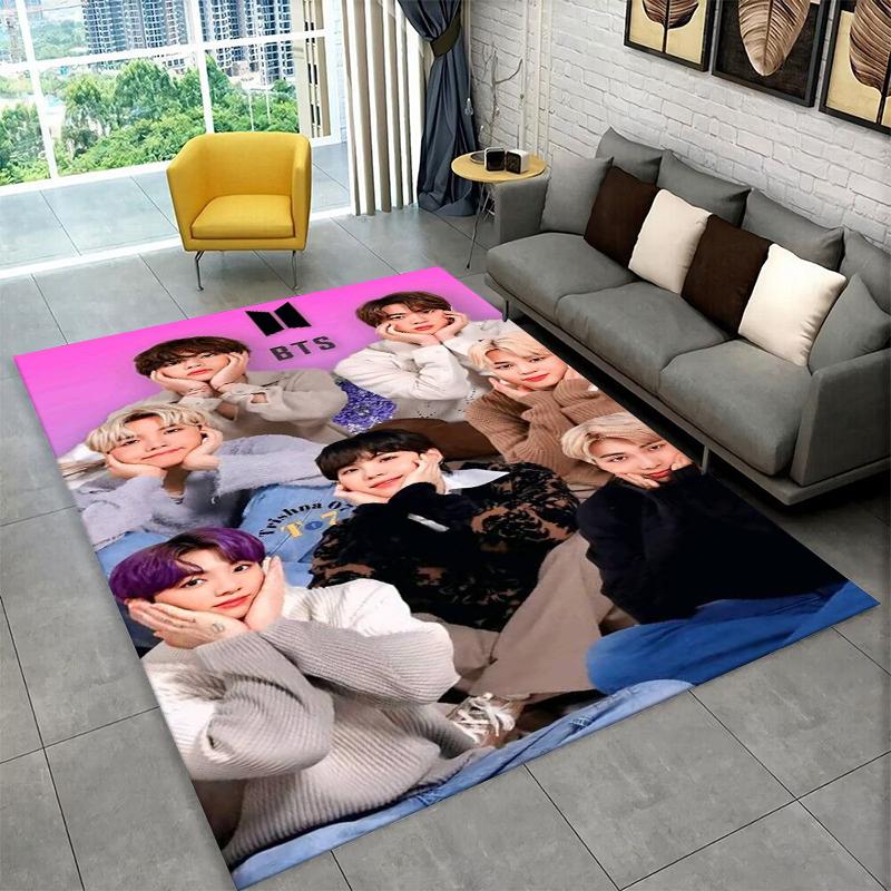 Tappeto Kpop B-BTS Gruppo di Moda Tappeto Stella per Sala Giochi Camera da Letto Soggiorno Divano Decorazioni per la Casa, Tappeto per Area Bambini Tappetino Antiscivolo