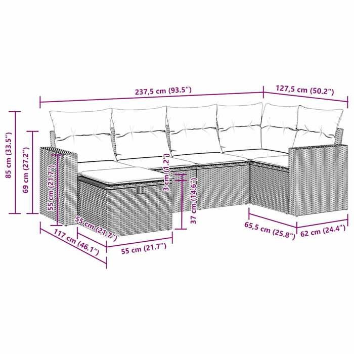 VidaXL Garden Lounge Set 6 Pcs with Grey Cushions Wicker 3325387
