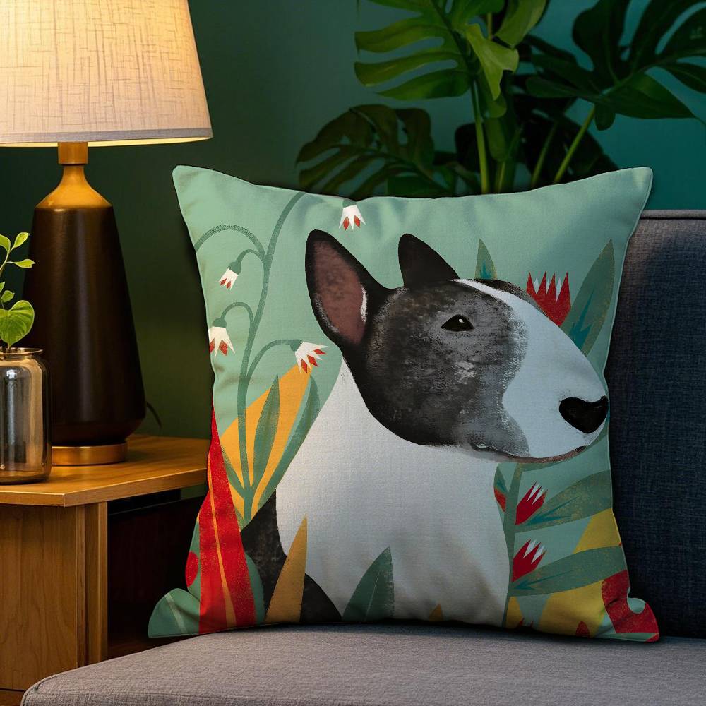 

Cartoon Bull Terrier Series Pillow Case Plush Fabric Soft Double Sided Print Home Sofa High Quality Cushion Cover Throw 12x12Inch