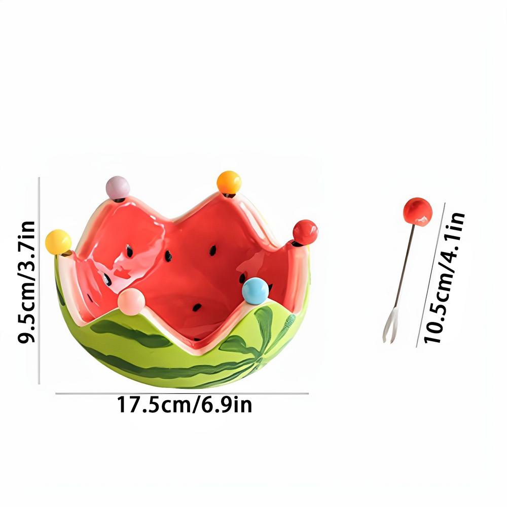 Watermelon Bowl Ceramic Pasta Bowls With 6 Stainless Steel Forks Kitchen Appliances For Home Cafe Restaurant Kitchen Dining
