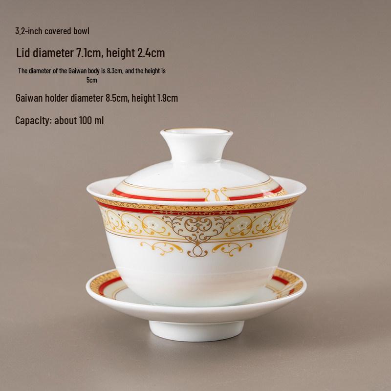 Chinese Style Ceramic Tea Set: White Porcelain Cup with Blue and White Ruyi Covered Bowl for Living Room