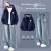 Hello Kitty Girls' Autumn Casual Hooded Jacket and Jeans Set