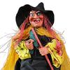1PC Halloween Witch Hanging Props W/ Broom Witch Broom Props Spooky Witch Ornament for Garden Haunted House Bars Party Decor