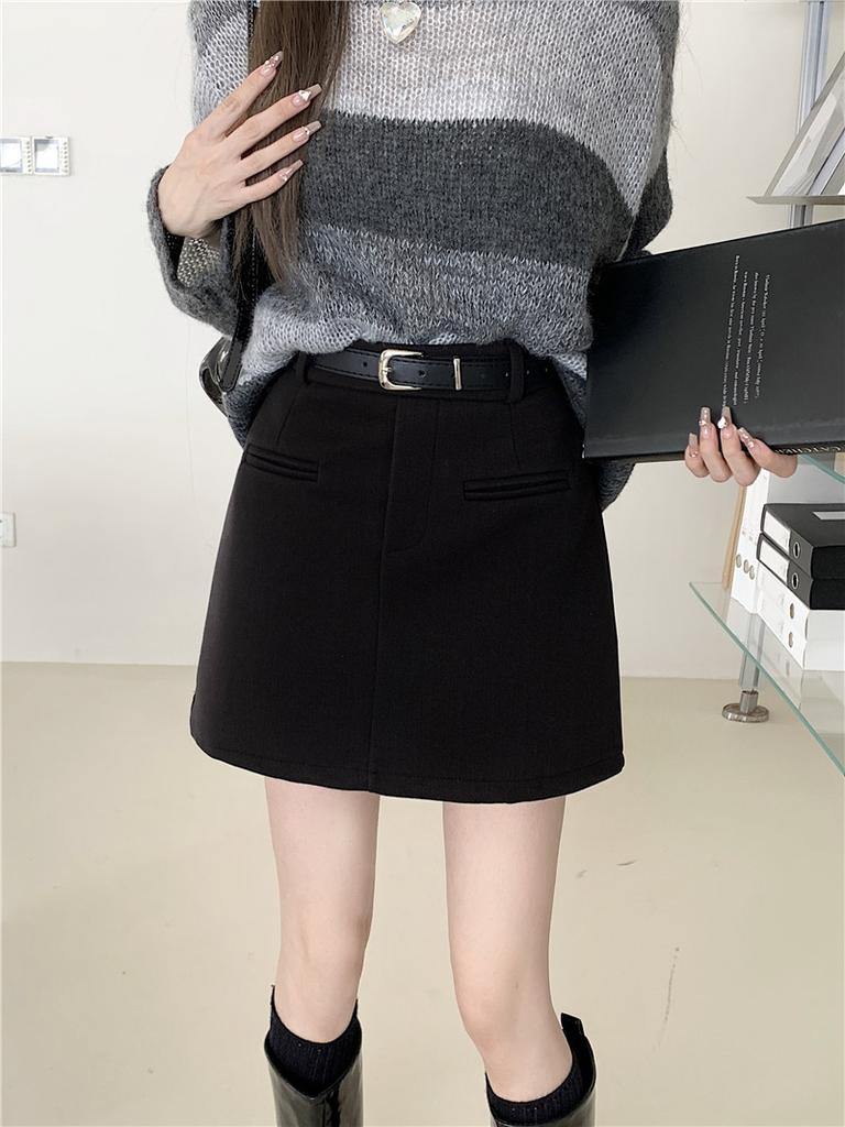 Retro Woolen Skirt Women's Autumn and Winter High Waist Temperament Skirt Short Skirt