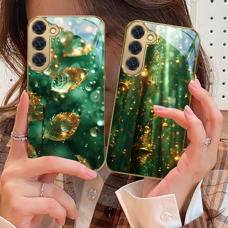 Bronze goldene Blätter Für Samsung Galaxy S26 S20 FE S21 S22 S23 Plus S24 Ultra 25Ultra S21+ S9 S22 S8 Goldene Glas-Handyhülle