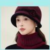 Knitted Hat And Neck Warmer Set For Middleaged Women With Floral Embroidery For Autumn Winter Comfort