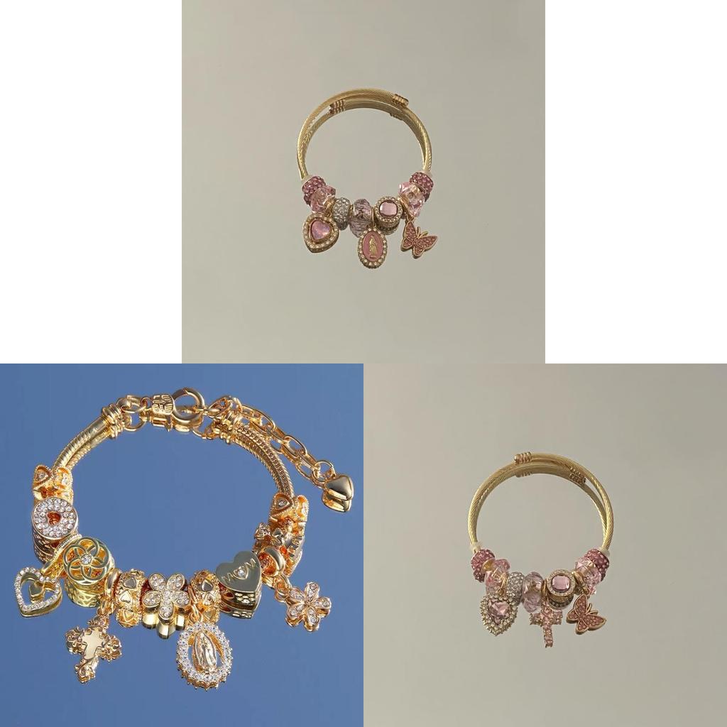 Braccialetti in Acciaio Religiosi con Croce e Motivi Floreali Gioielli da Donna per Regalo