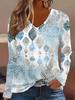 Women's Elegant V-Neck Marble Print Long Sleeve T-Shirt Soft Polyester Great for Autumn and Winter Casual Wear Floral Print Tops