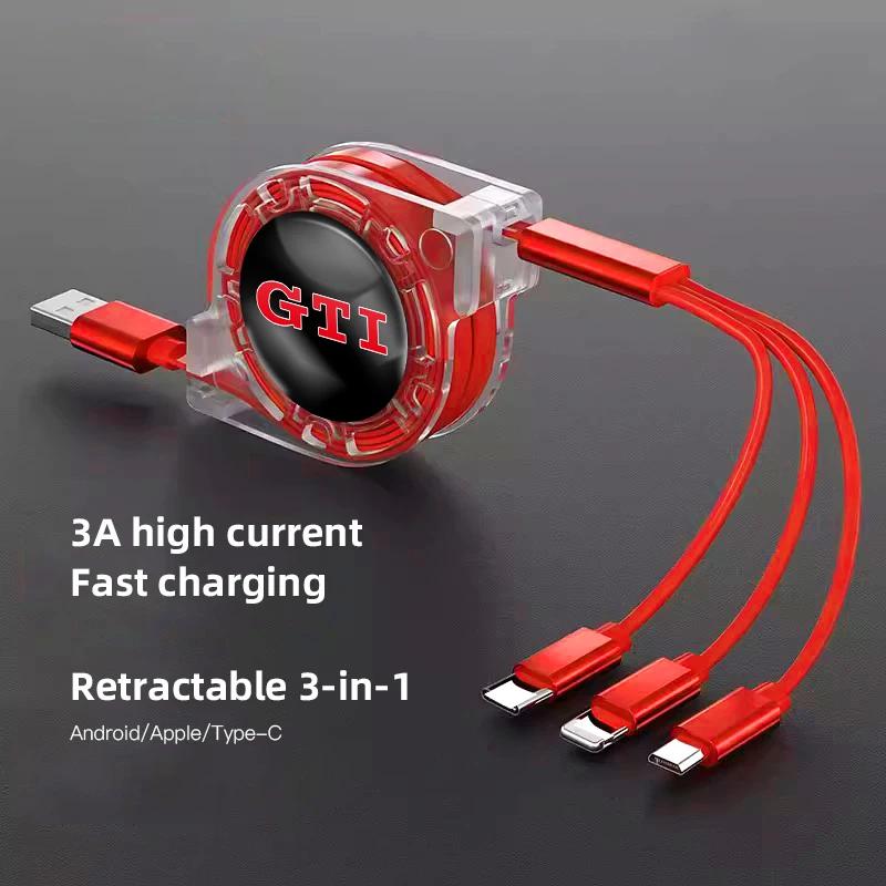 2025 Hot 3 In 1 Micro USB Type C Charging Cable Multi Charger For Volkswagen GTI Golf Tiguan Jetta Transporter Passat Polo T-Cro