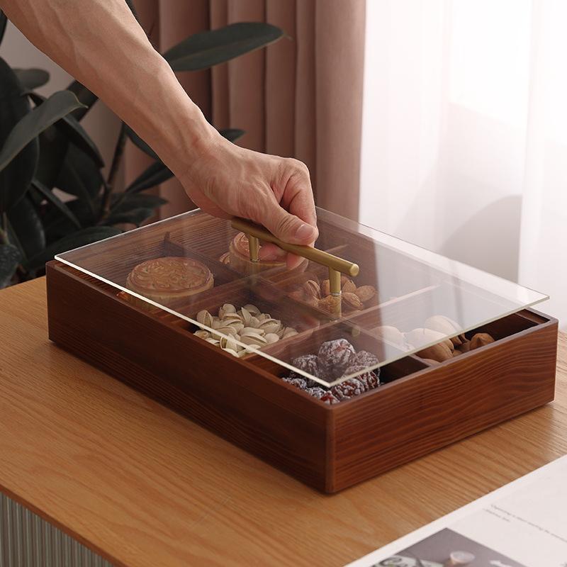 New Wood Candy Biscuit Storage Box With Lid Home Food Container Boxes Jars Set Nuts Snacks Fruit Organizer