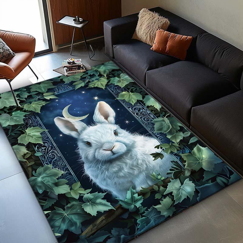 Enchanted Rabbit Rug with Moon and Stars - Magical Home Decor for Fantasy Fans | Cozy Living Room Carpet Skid resistant carpet