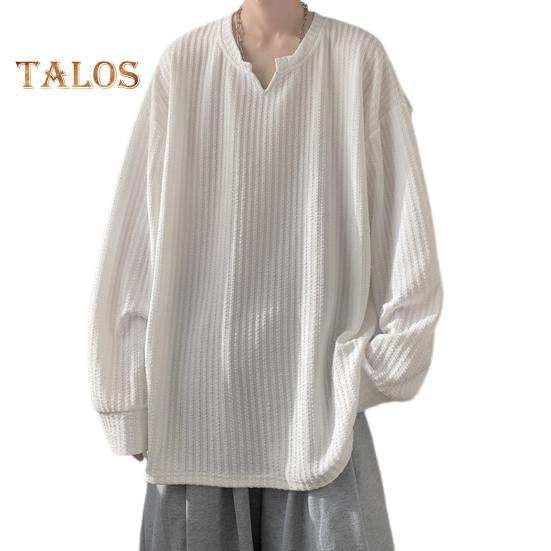 

Весна Осень Мужской Топ V-образный вырез Длинные рукава Оверсайз Однотонный Свободный Средней длины Полосатый Текстурный Пуловер Хип-хоп Уличная Толстовка M белый