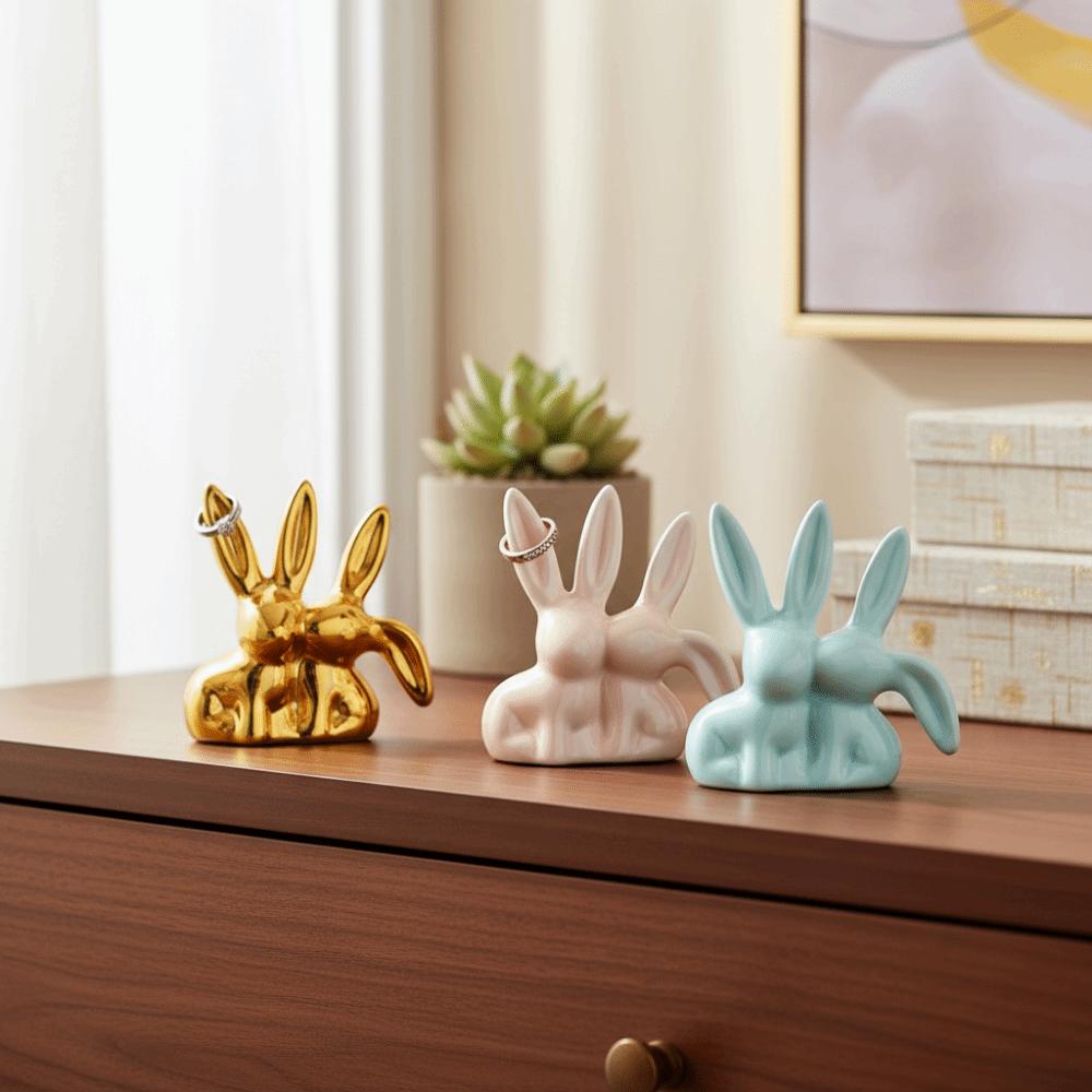 Unique Aesthetic Kiss Couple Bunny Figurine Handicraft Easter Rabbit Ornament  Home Decoration