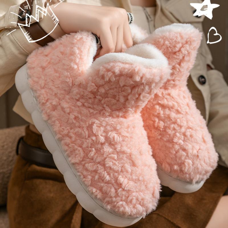 High-heeled Cotton Shoes Women's Warm Plush Thick-soled Stepping on Shit Indoor Home Non-slip Cotton Slippers