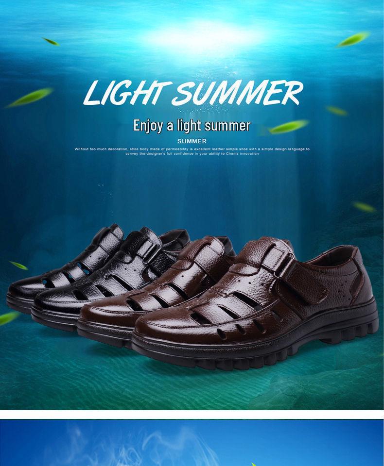 Męskie sandały z prawdziwej skóry z ażurowym wzorem - Oddychające letnie modne buty dla taty