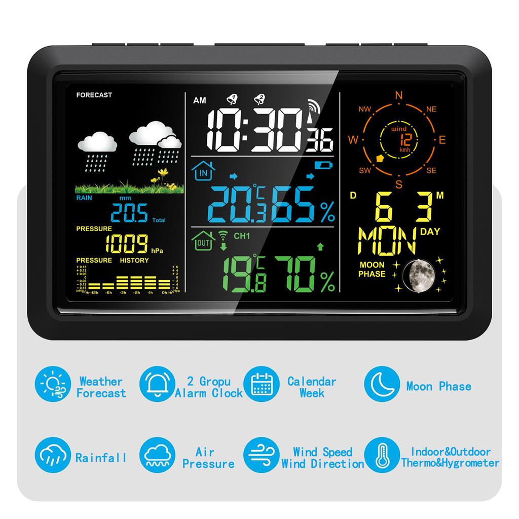 Weather Station with Outdoor Sensor Indoor Outdoor Thermometer with 7.5-inch VA LCD Screen Weather