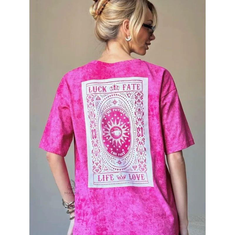 Fashionable Printed T-shirt European and American New Washed Old Loose Print Cotton T-shirt Top
