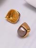 Qiong Yao 18K Gold-Plated Stainless Steel Square Gray Resin Stud Earrings for Women - Elegant & Versatile