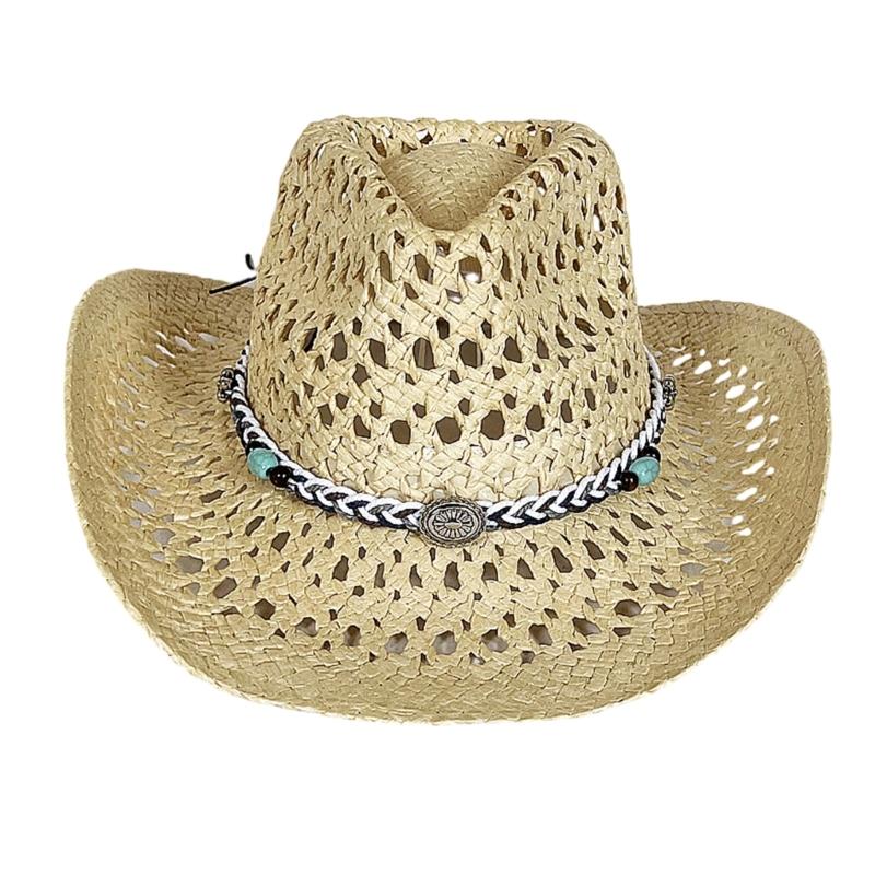 

Fashionable Wide Brimmed Sun Hat With Openwork Braided Design Lightweight Paper Straw For Women Men Outdoor бежевий