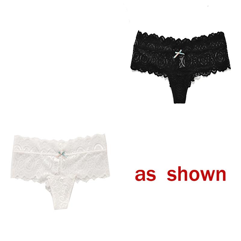 2Pcs/Lot Women Sexy Lace Panties Bow Low-Rise Temptation Lingerie Female G String Transparent Underwear Embroidery Thong Intimates