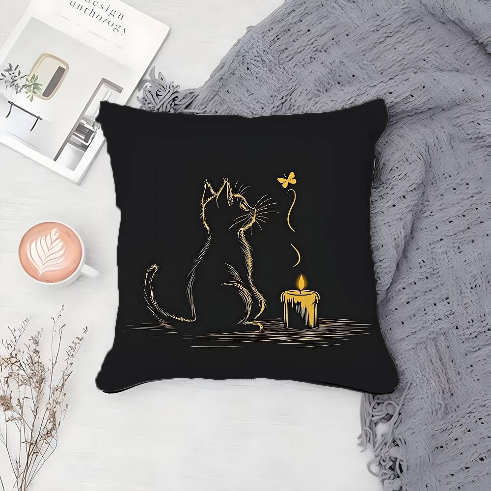 

Мультяшный черный крутой кот узор наволочка с принтом наволочка гостиная диван подушка чехол декор комнаты спальни 12x12Inch