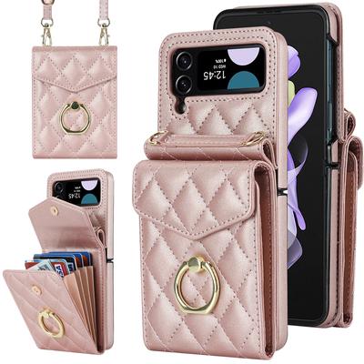 Applicable To Samsung Flip4 Pair Folding Mobile Phone Case Z Flip6 Crossbody Small Fragrant Wind Ring Organ Mobile Phone Case