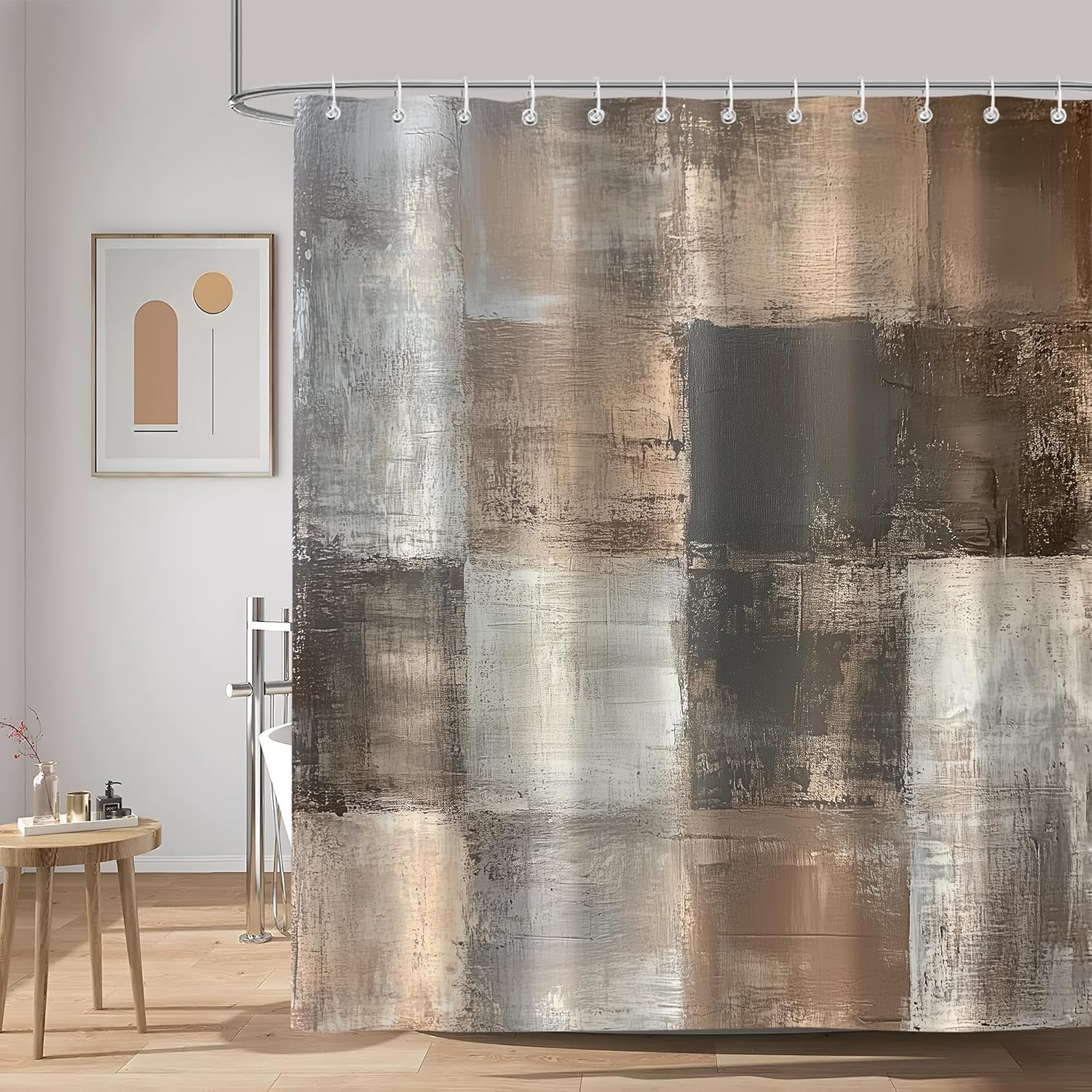 

Brown Grey Abstract Shower Curtain, Rustic Farmhouse Acrylic Aesthetic Unique Vintage Bathtub Shower Curtains Decor For Bathroom W60H190(CM)-1 Pcs