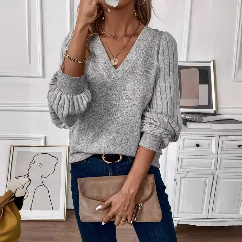 2025 Spring Women's Solid Color Patchwork Collar Pullover