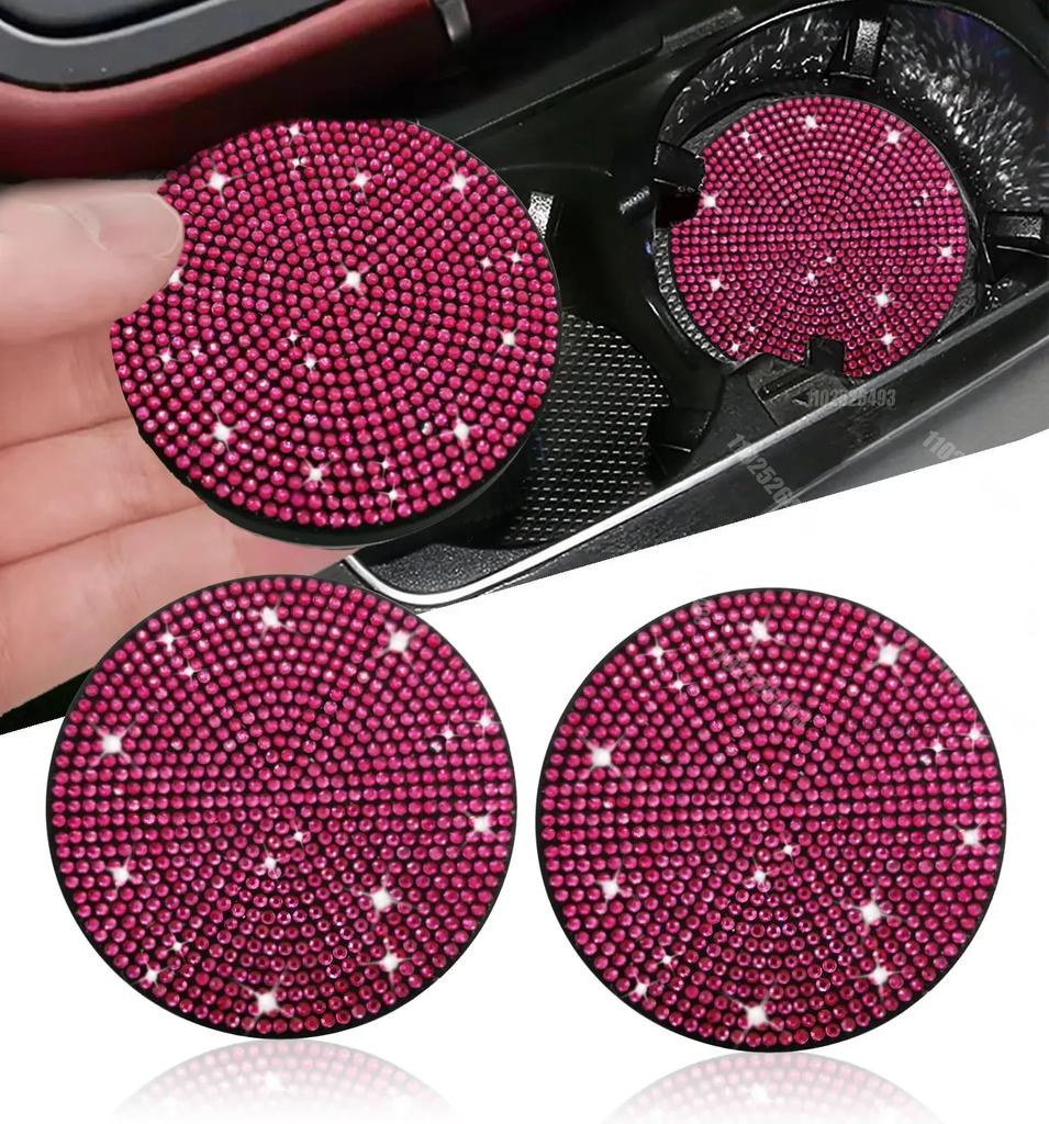 Car Water Coaster Round Interior Bling Decor Diamond Silicone Non-slip Pad Cup Insulation Pad Rhinestone Hot Drill Auto Supplies