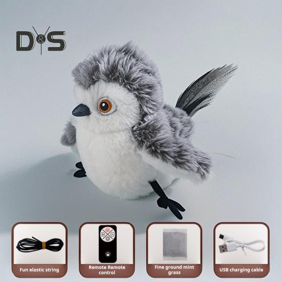 Flapping Bird Cat Toy Interactive Chirping Bird Catnip Toy with Lifelike Sound Touch Activated Rechargeable Bird Cat Kicker Toy for Indoor Cats