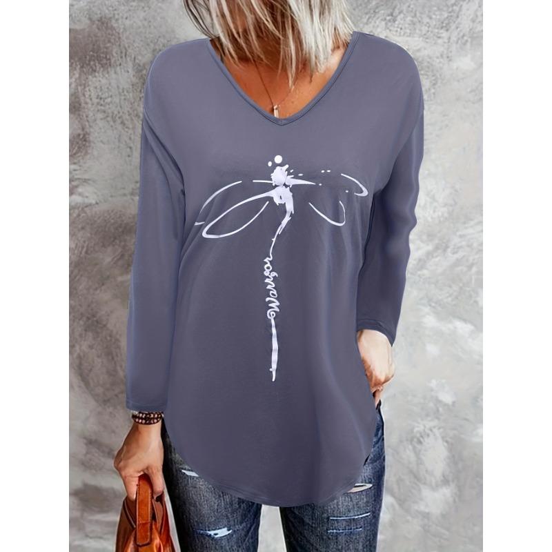 Vår og høst Dame Langermet Topp Øyenstikker V-hals Løs Bluse