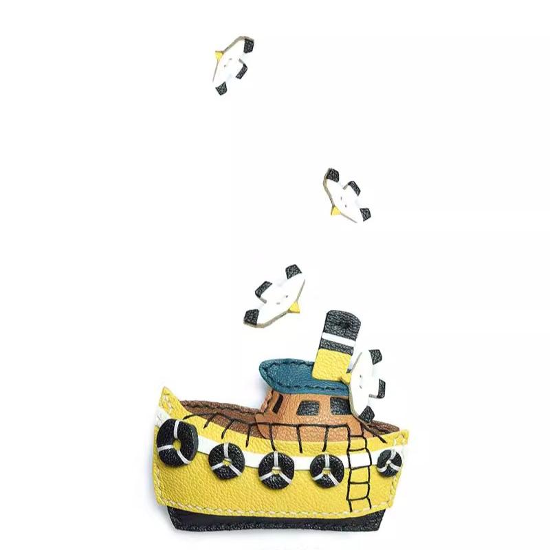 My Little Fishing Boat/original Design Leather Handmade Car Key Bag Pendant Female Hipster Key Chain