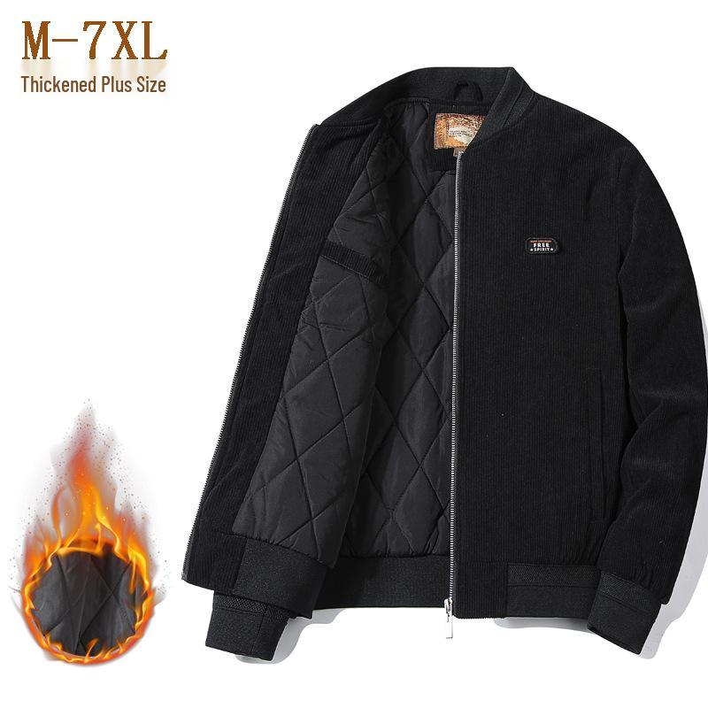 

Men s Thickened Corduroy Padded Winter Jacket - Plus Size Baseball Style Warm Coat 2XL чорний