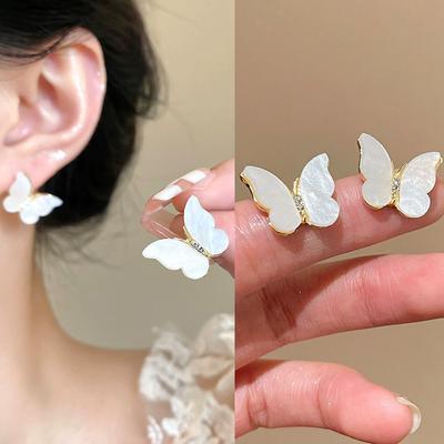 Leichter Luxus Muschel Schmetterling Ohrringe für Frauen Elegant Einfach Strass Stecker Ohrringe Party Schmuck Geschenke