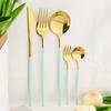 6People Gold Cutlery Set Mirror Stainless Steel Dinnerware Set Knife Cake Fork Tea Spoon Silverware Flatware Party Western Kitchen Tableware