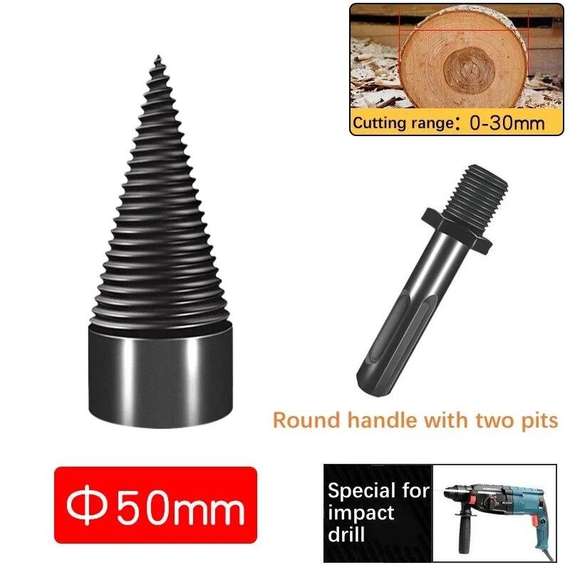 32/42/50mm Removable Wood Splitter Screw Cones Drill Bits Wood Square/Round/Hex Shank Drill Bit Firewood Log Splitter Drill Bit