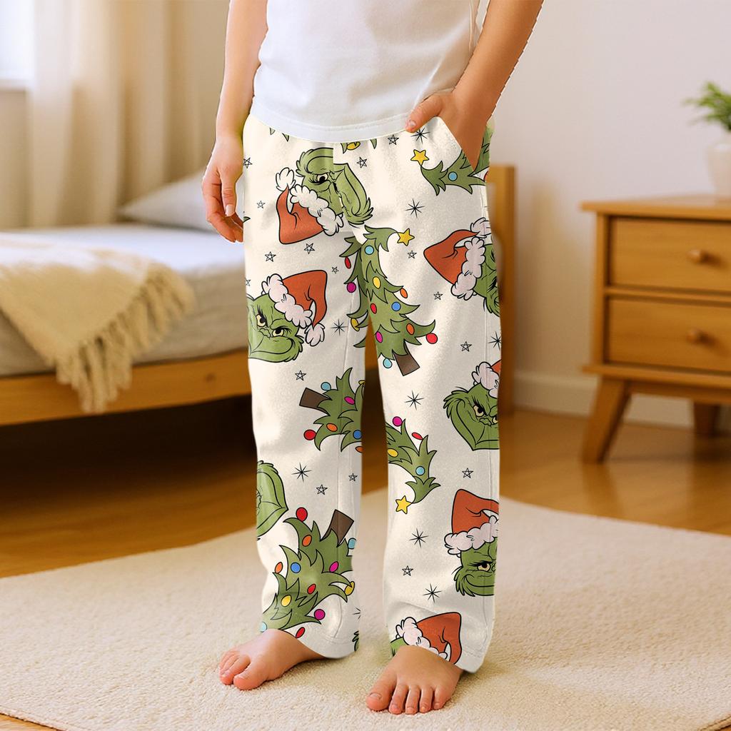 Children's Versatile Christmas  Print Pocket Plush Casual Pants Pajama Pants Home Pants