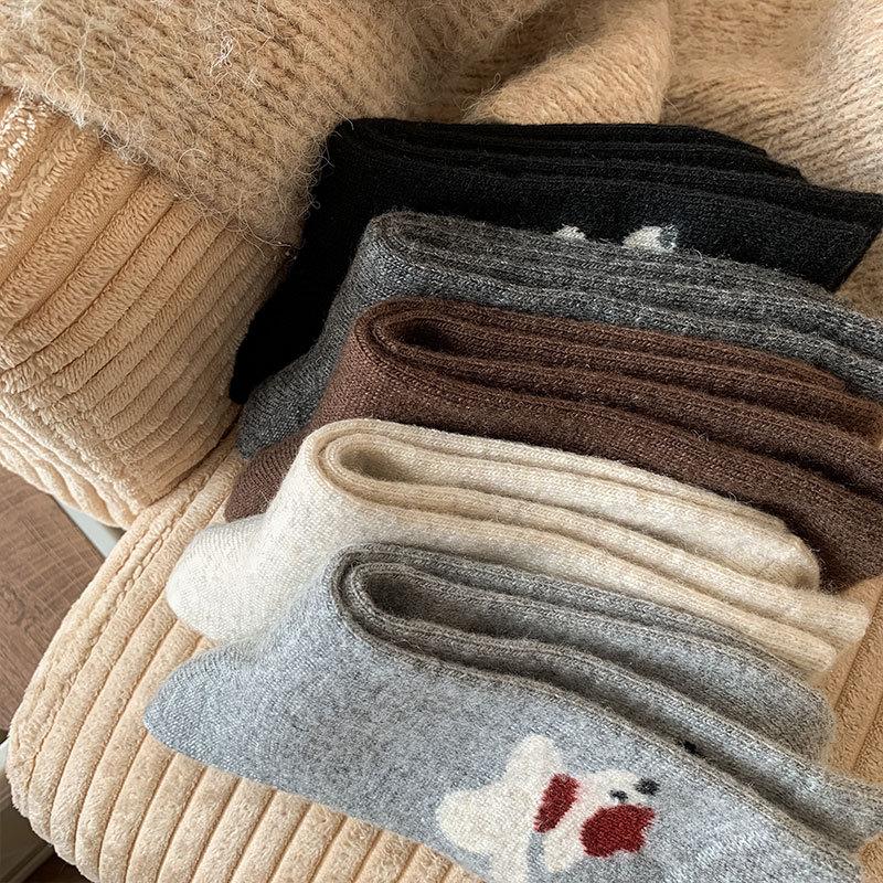 Wool Socks Children Cute Beret Cartoon Puppy Medium Tube Socks Versatile Thickened Wool Warm Pile Socks