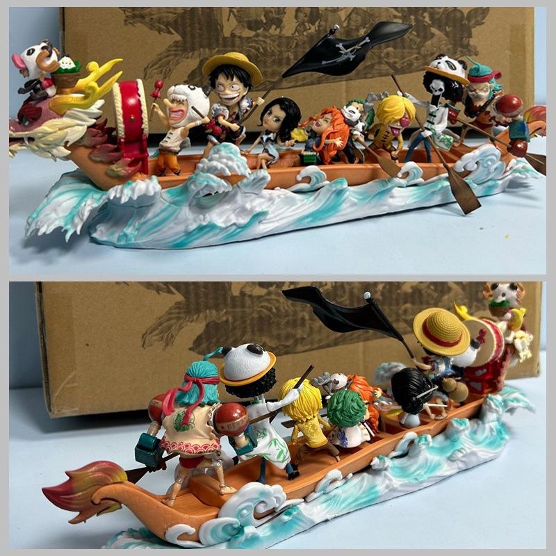 ONE PIECE animation figure, straw hat group dragon boat full set Luffy Sauron Sanji Chopper, model ornament King of Voyages