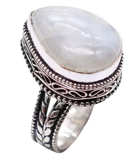 Moonstone Natural Gemstone Antique Silver Plated Ring US Size-7 A 515
