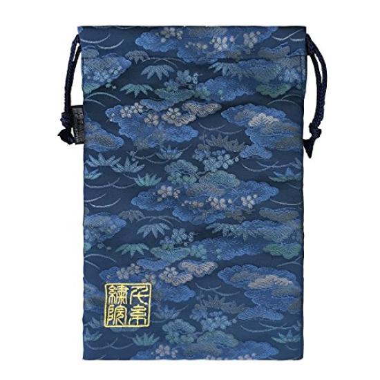 Brocade Drawstring Bag Dewdrop and Large [Senshishuin] Nishijin-ori (Lined) - Pine/Indigo -
