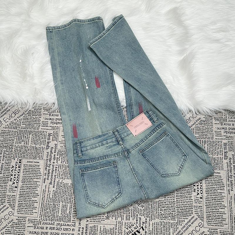 High Waist Wide Leg Printed Jeans Women Causal Retro Loose Korean Jeans Streetwear Denim Pants