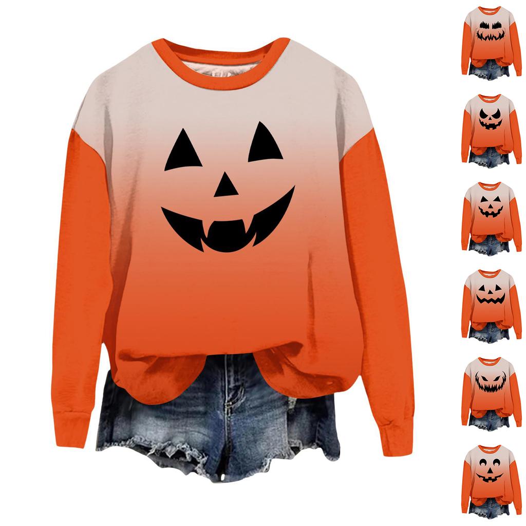 Women's Casual Loose Fit Long Sleeve Halloween Print Sweatshirt Pullover