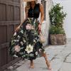 Women's Casual And Fashionable V-neck  Sleeveless Printing Mid Length Dress