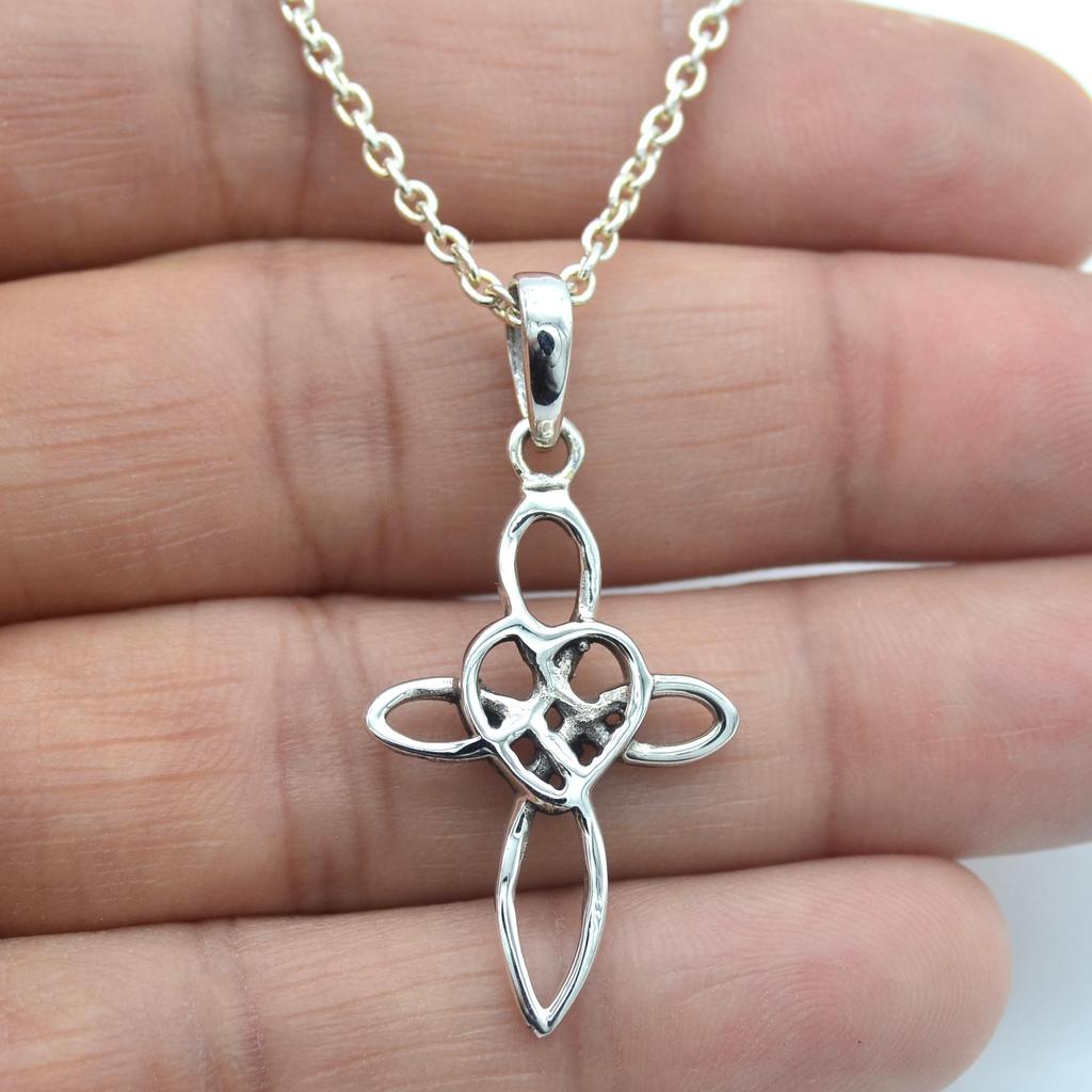 Silver Cross Necklace Solid 925 Sterling Silver Charm Jewelry Handmade Unisex Pendant Necklace
