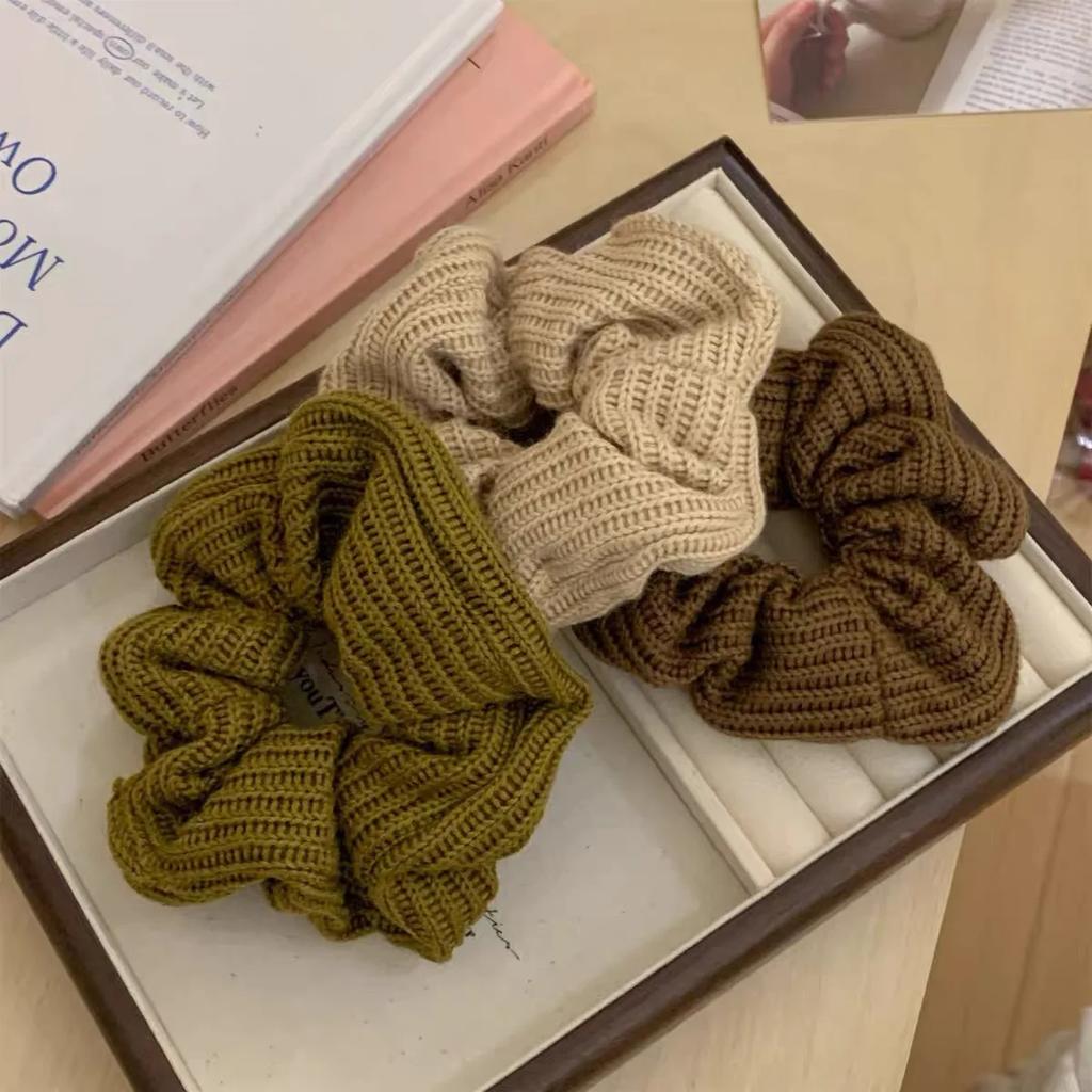 11cm Korea Vintage Knitted Scrunchie Women Girls Elastic Hair Rubber Band Accessories Tie Hair Ring Rope Headdress Headwear